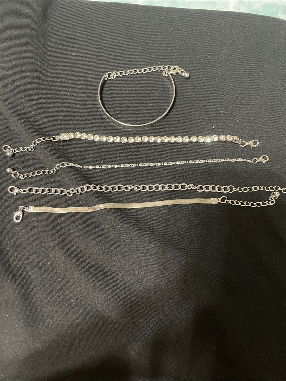 5 Silver Multi-Style Bracelet Set - Sparkling Rhinestone & Chain Layers